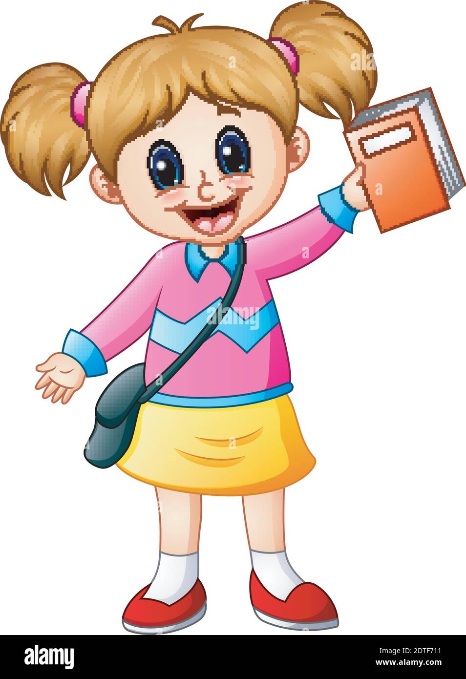Vector illustration of Cute girl go to school holding a book Stock ...