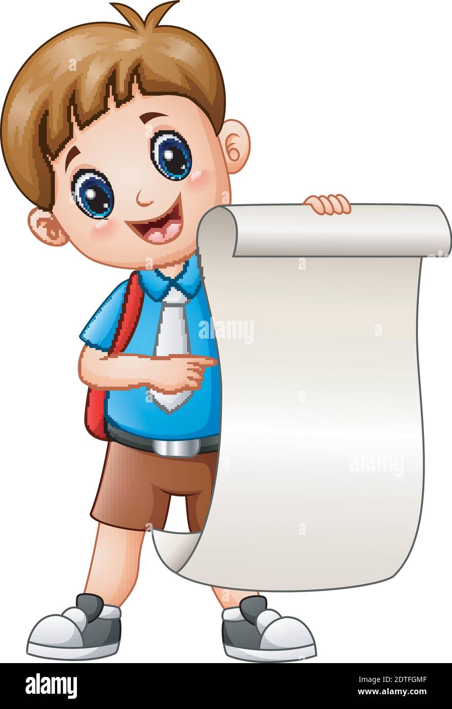 Vector illustration of Schoolboy holding a paper Stock Vector Image