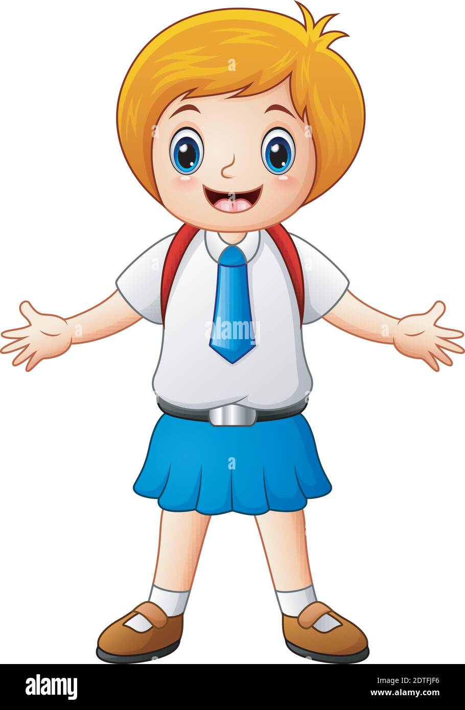 Vector illustration of Cute girl in a school uniform waving hand Stock