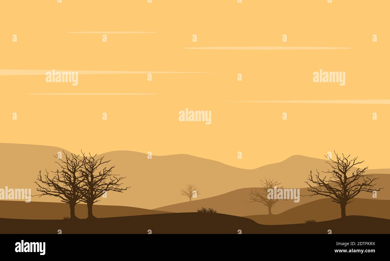 Graphic images scenery of trees and mountains with a twilight ...