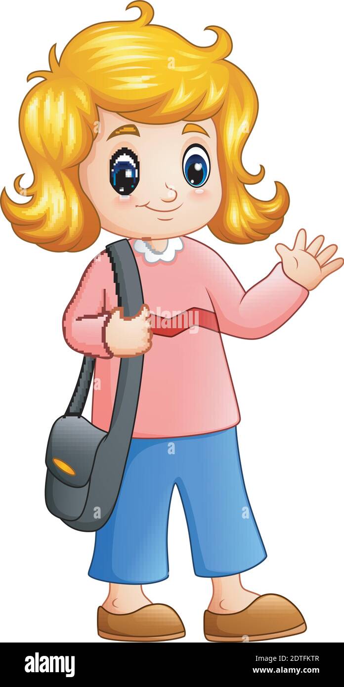 Vector illustration of Cute school girl go to school Stock Vector Image ...