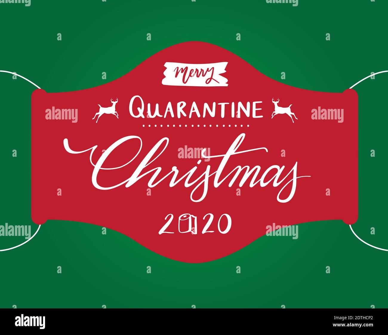 Merry quarantine Christmas 2020 text on red mask background Stock Vector