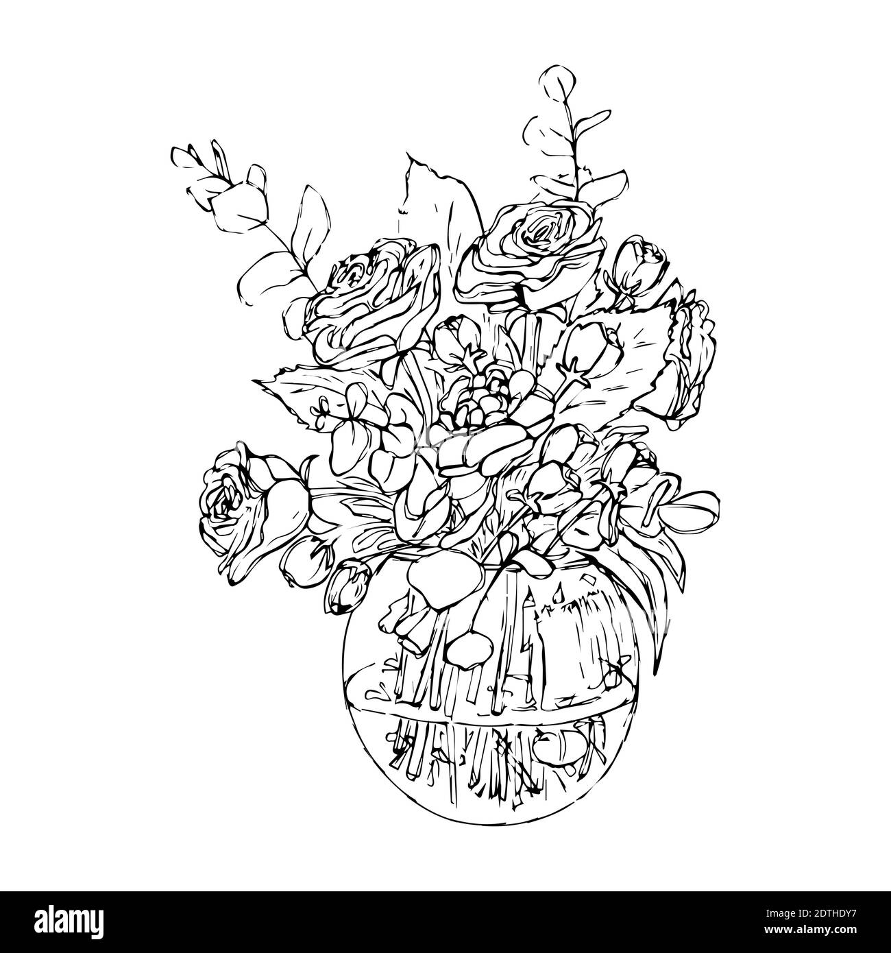 vase with flowers in the style of sketching Stock Vector