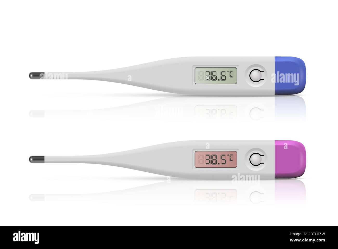 Medical digital thermometer set. Temperature scanners for fever vector illustration. Electronic equipment on white background. Instrument for Stock Vector
