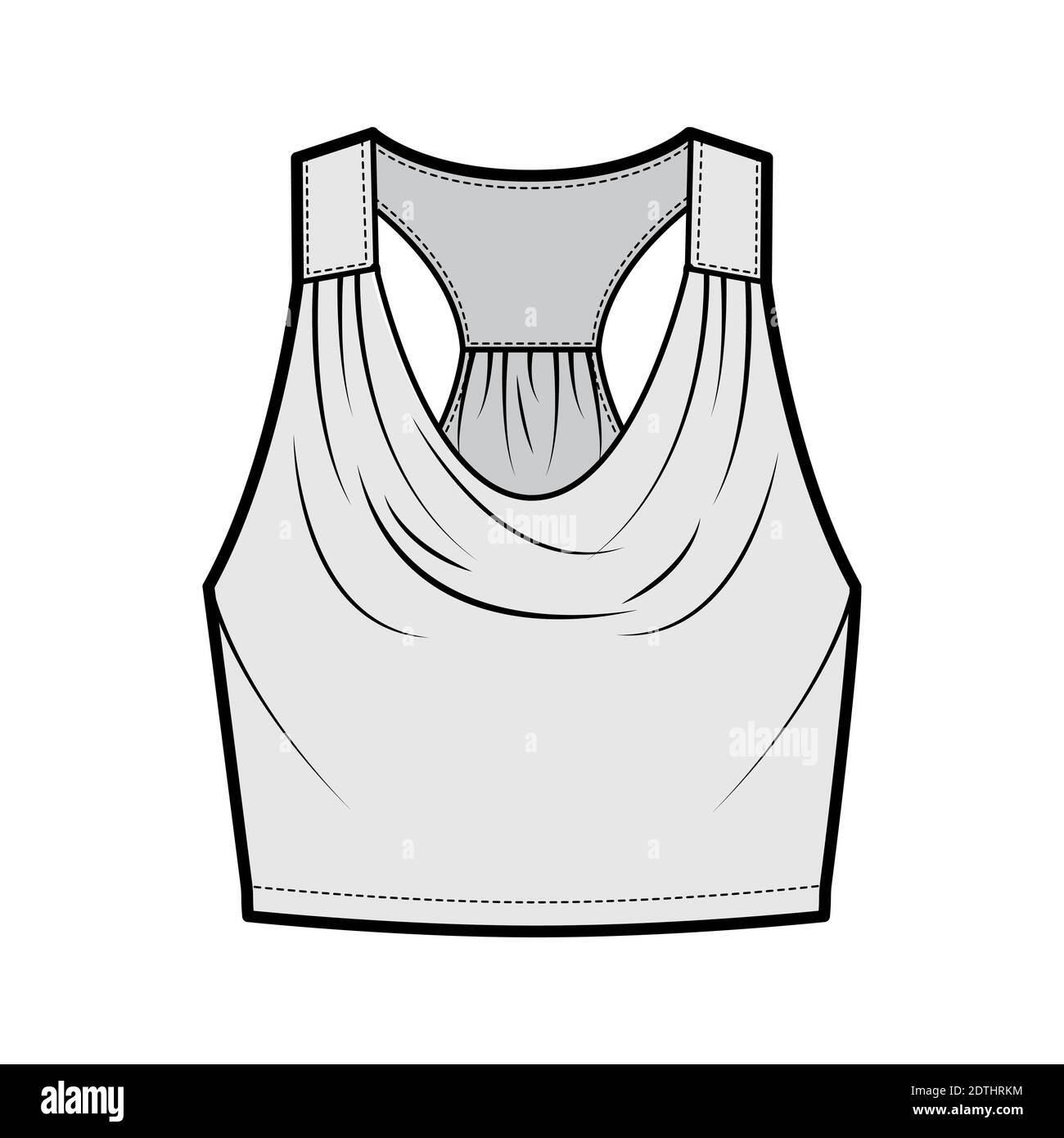 Tank racerback cowl crop top technical fashion illustration with ruching,  oversized, waist length. Flat apparel outwear shirt template front, grey  color. Women, men unisex CAD mockup Stock Vector Image & Art -