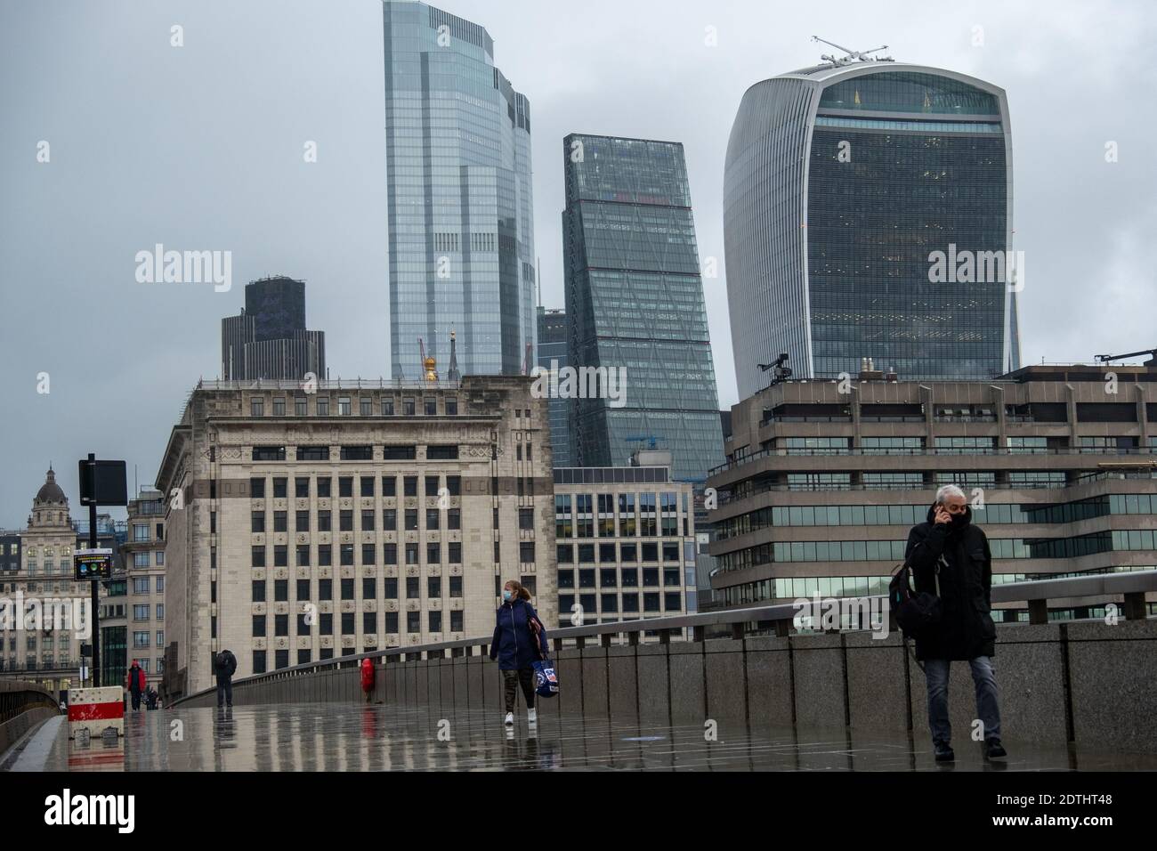 London- December 21, 2020: Quiet London Bridge / City of London scene during Covid 19 tier 4 lockdown Stock Photo