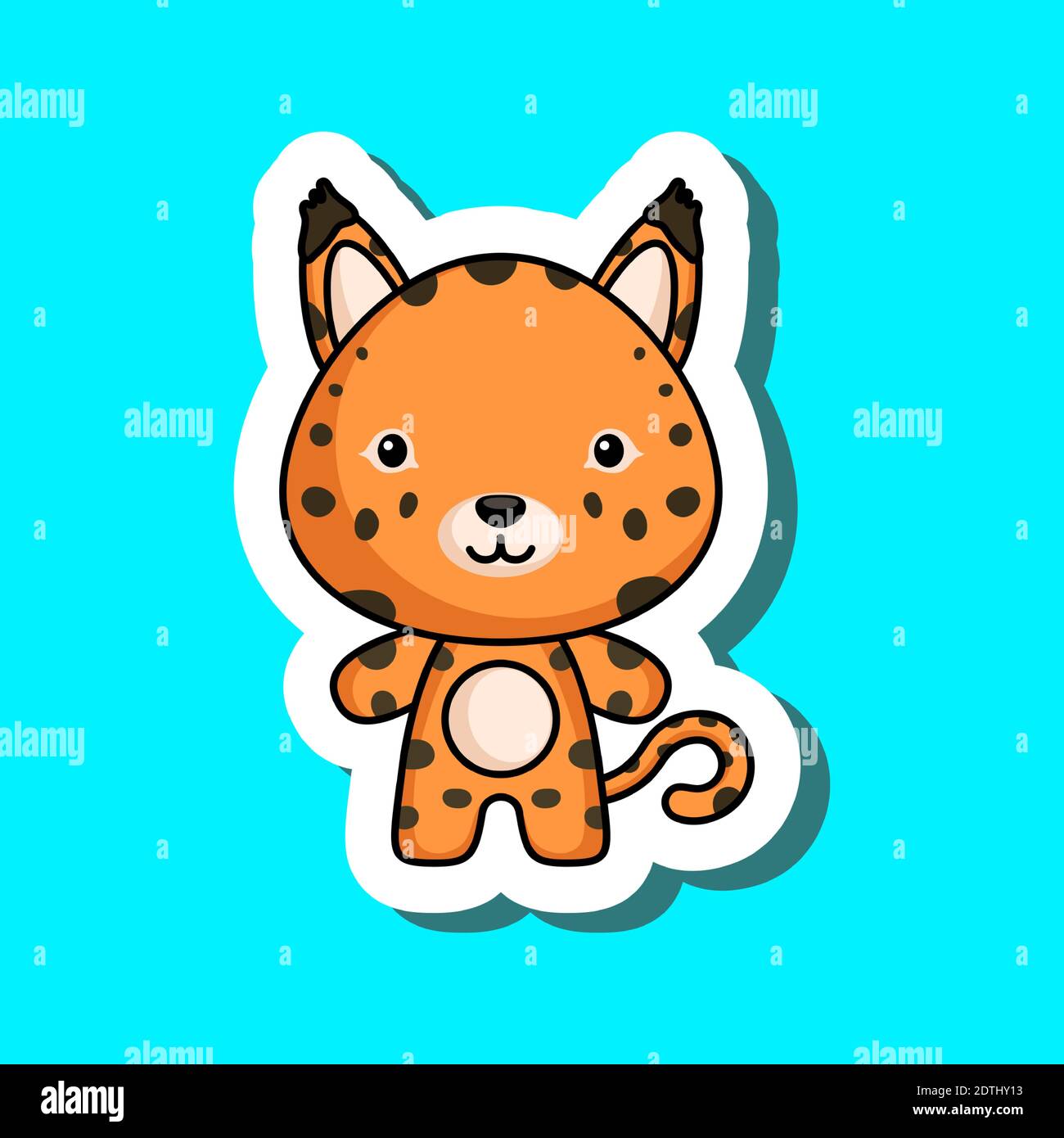 Cute Cartoon Sticker Little Lynx Mascot Animal Character Design For