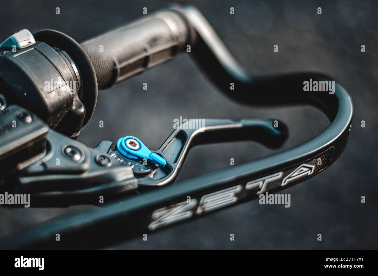 Black clutch lever from a motorcycle. Stock Photo
