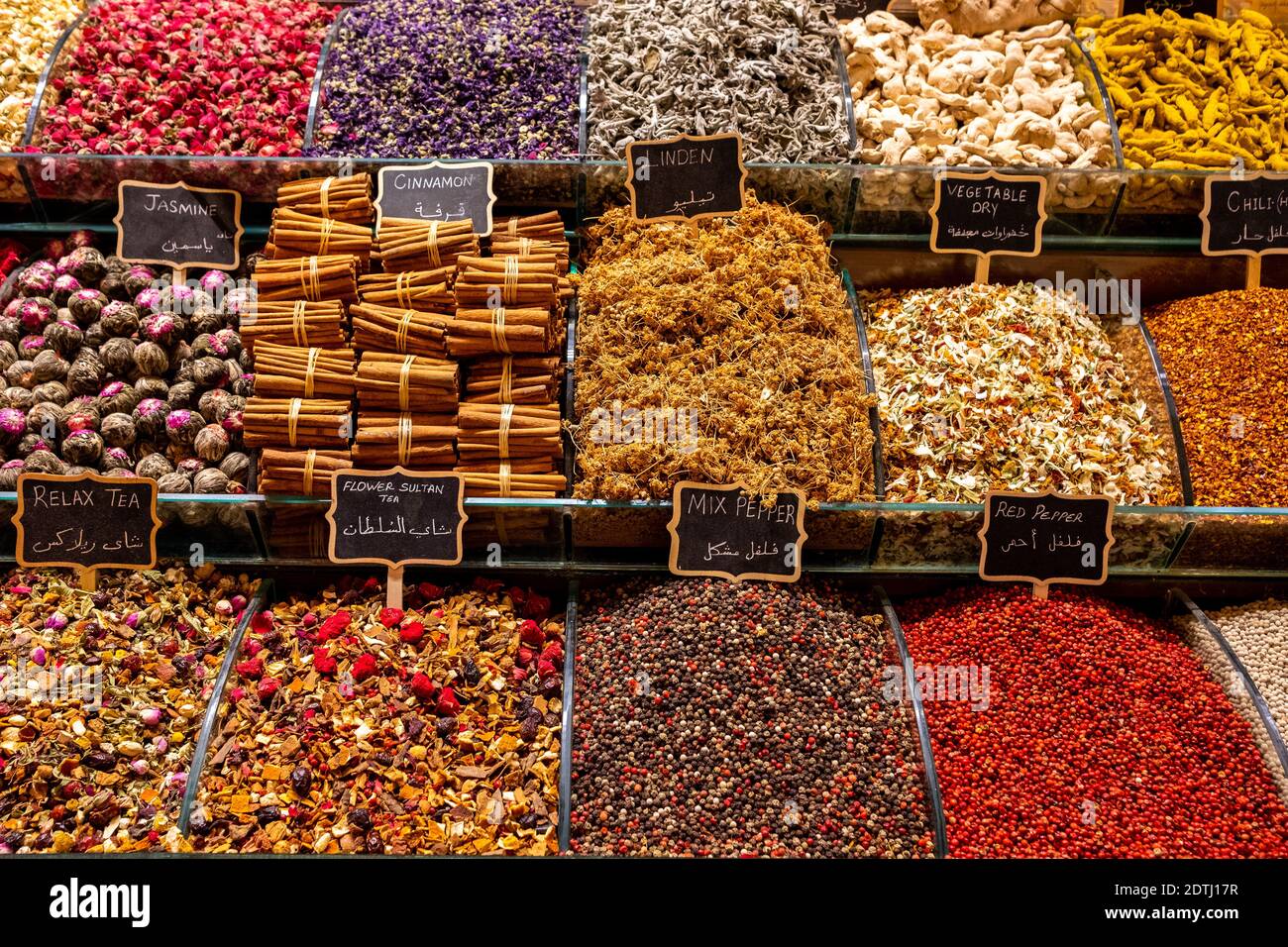 Spices, seasonings and flower teas on the eastern market Stock Photo