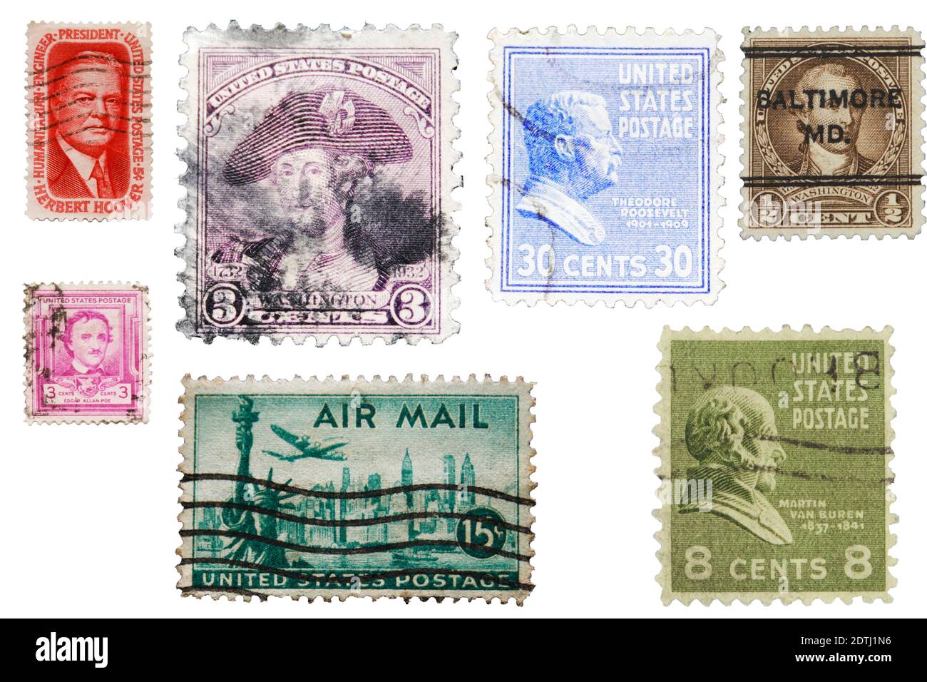 Collection of vintage US postage stamps Stock Photo