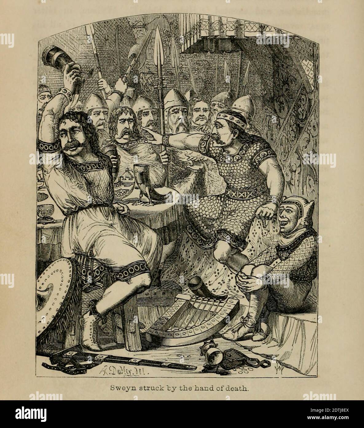 SWEYN STRUCK BY THE HAND OF DEATH [Sweyn Forkbeard (960–1014), King of Denmark, England, and Norway as Sweyn I] From the Book 'Danes, Saxons and Normans : or, Stories of our ancestors' by Edgar, J. G. (John George), 1834-1864 Published in London in 1863 Stock Photo