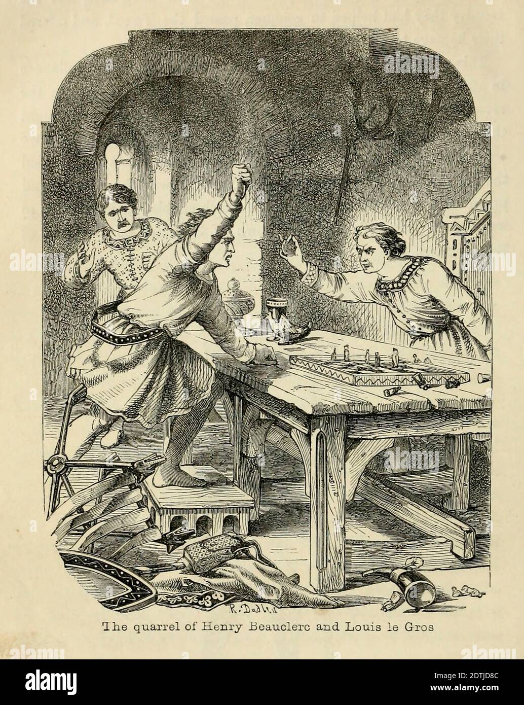 The quarrel of Henry Beauclerc and Louis le Gros [Henry I (c. 1068 – 1 December 1135), also known as Henry Beauclerc, was King of England from 1100 to his death in 1135. He was the fourth son of William the Conqueror] [Louis VI (late 1081 – 1 August 1137), called the Fat (French: le Gros) or the Fighter (French: le Batailleur), was King of the Franks from 1108 to 1137.]  From the Book 'Danes, Saxons and Normans : or, Stories of our ancestors' by Edgar, J. G. (John George), 1834-1864 Published in London in 1863 Stock Photo