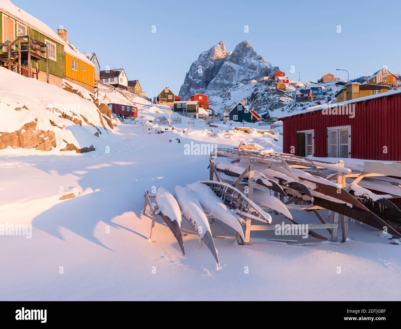 Town Uummannaq during winter in northern Greenland.  America, North America, Denmark, Greenland Stock Photo