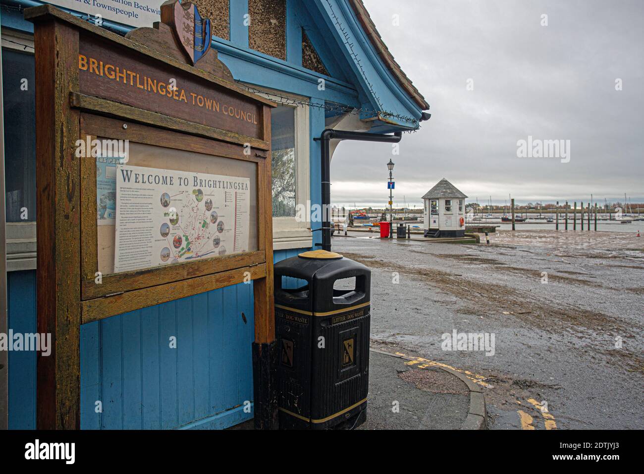 Great Britain/ Essex/Welcome in Brightlingsea . Seafront with port view . Stock Photo