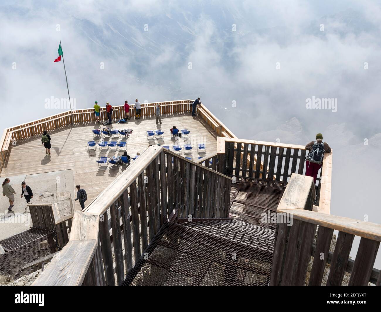 Viewing platform of the Cable car up to the Tofana di Mezzo in the dolomites of the Veneto near Cortina d'Ampezzo .  The Tofane are part of the UNESCO Stock Photo