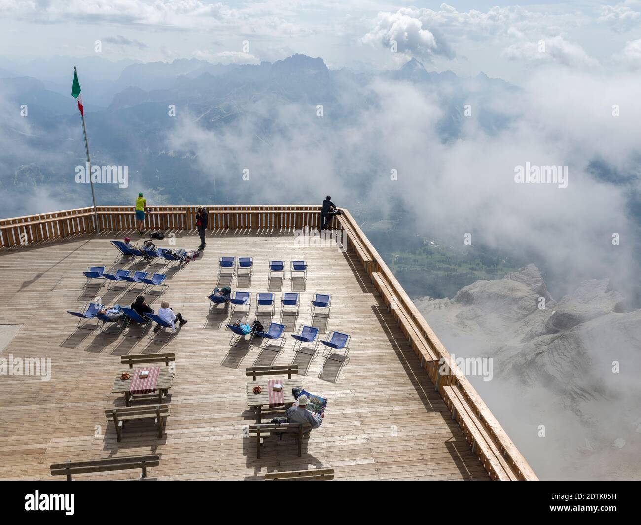 Viewing platform of the Cable car up to the Tofana di Mezzo in the dolomites of the Veneto near Cortina d'Ampezzo .  The Tofane are part of the UNESCO Stock Photo