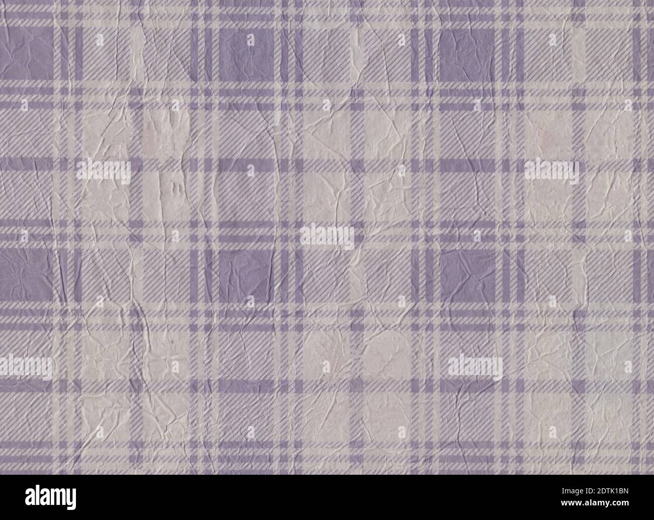 Lilac colored crumpled wrapping paper. Checkered. Wrinkled. Creased. Background. Grey. Pastels Stock Photo