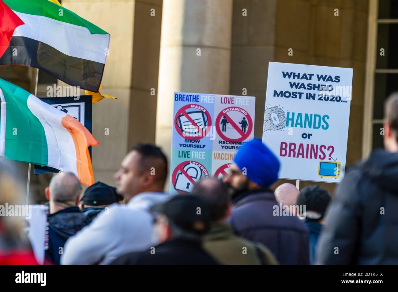 Anti maskers and anti lockdown protesters in Birmingham, UK in October 2020. Stock Photo