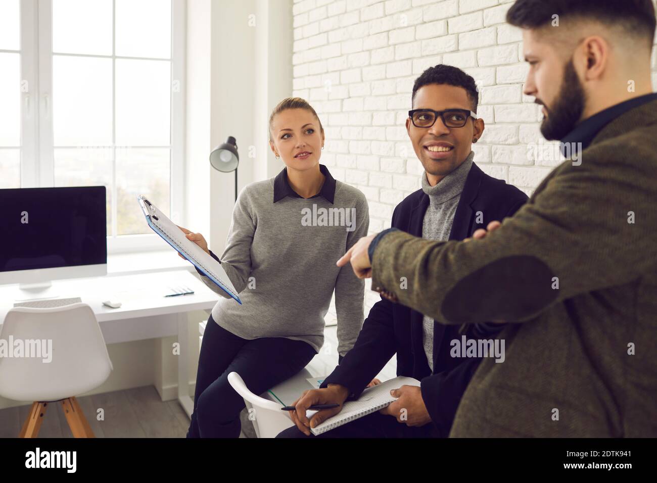 Brainstorming, multiethnic business group team, cooperation concept Stock Photo