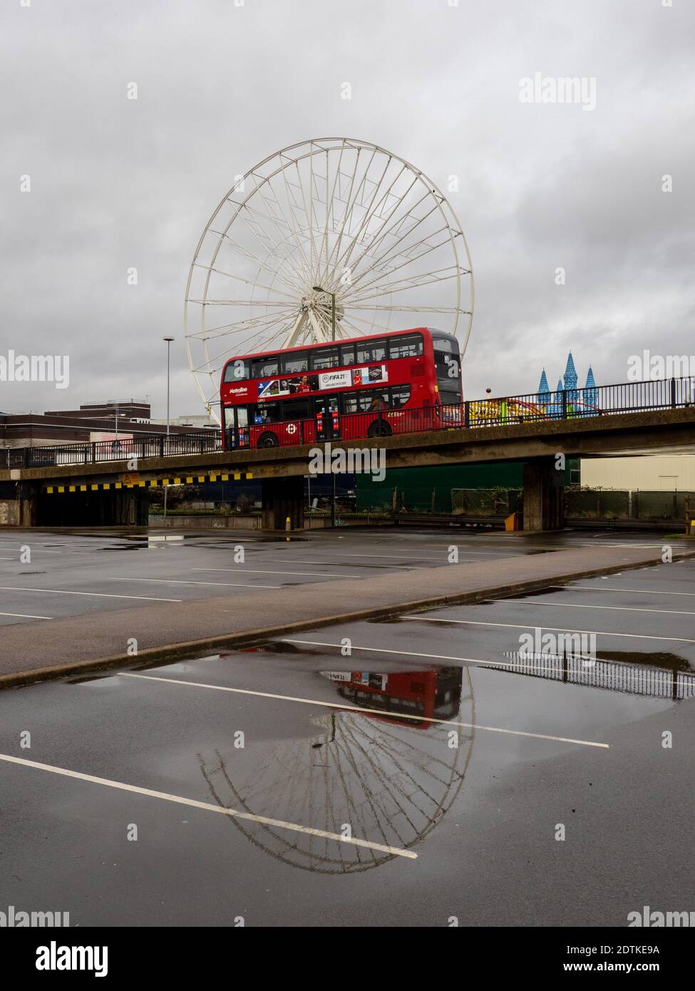 A ferris wheel at a winter fair at Brent Cross closed during tier 4 restictions. Stock Photo