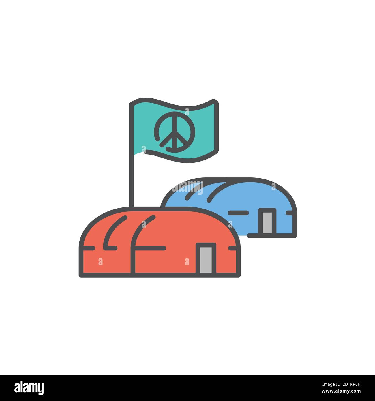 Illegal immigrants camping color line icon. Editable stroke. Stock Vector