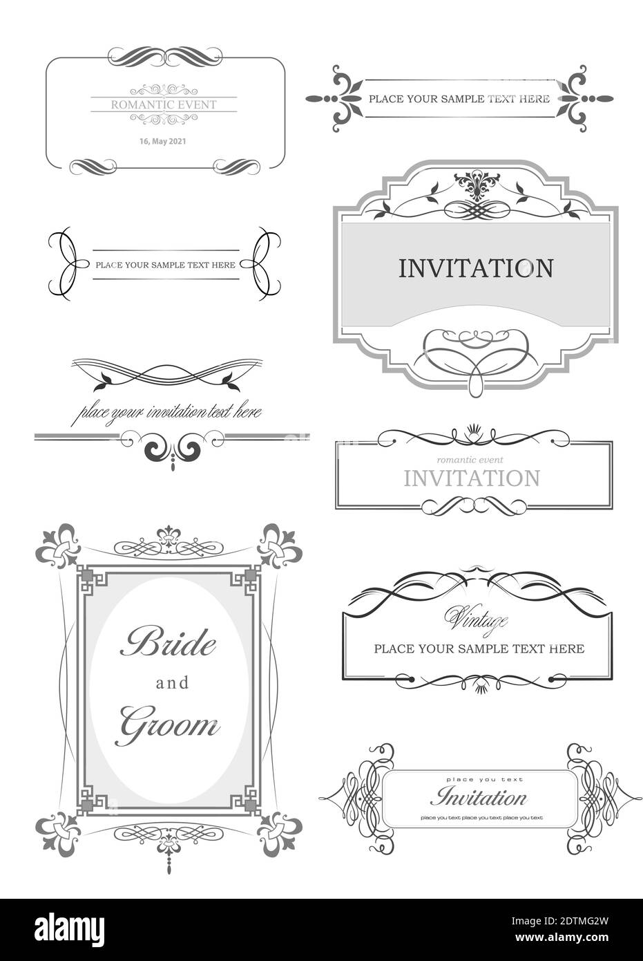Calligraphic elements and frame vintage set. Vector illustration Stock ...