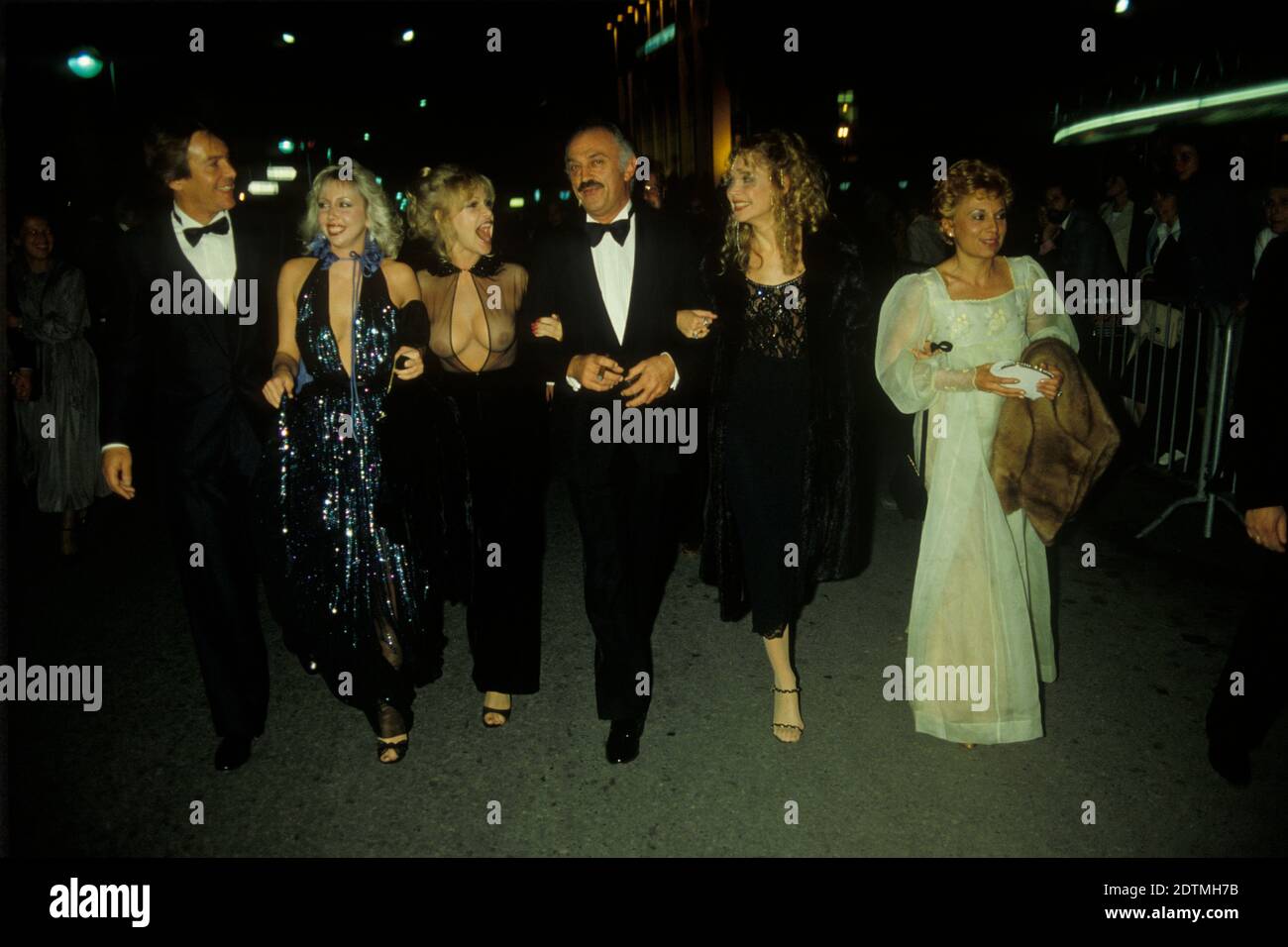 Jacques Medecin former Mayor of Nice South of France after a premier Cannes Film festival woman on his right arm is  Bobbie Bresee an American film actress and starlet. Later to become a famous 'scream queen" Cannes France 1980 1980s HOMER SYKES Stock Photo