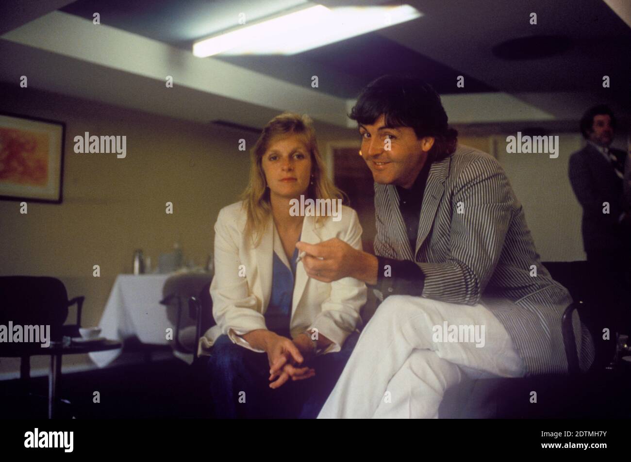 Paul and Linda McCartney backstage at the Cannes Film Festival 1980. France. 1980s HOMER SYKES Stock Photo