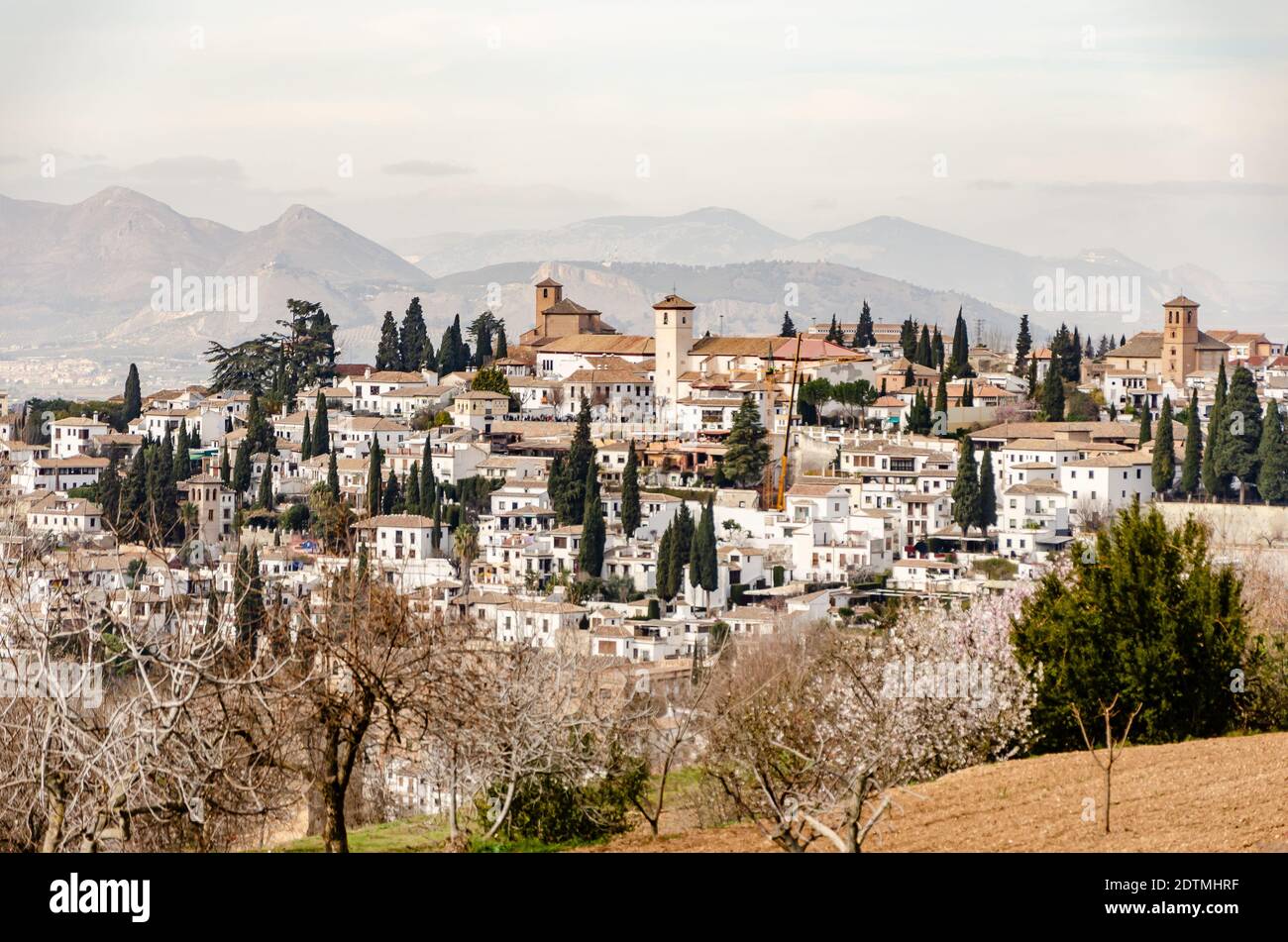 View of Granada from the Alcazaba in the Alhambra complex, Granada, Spain Stock Photo