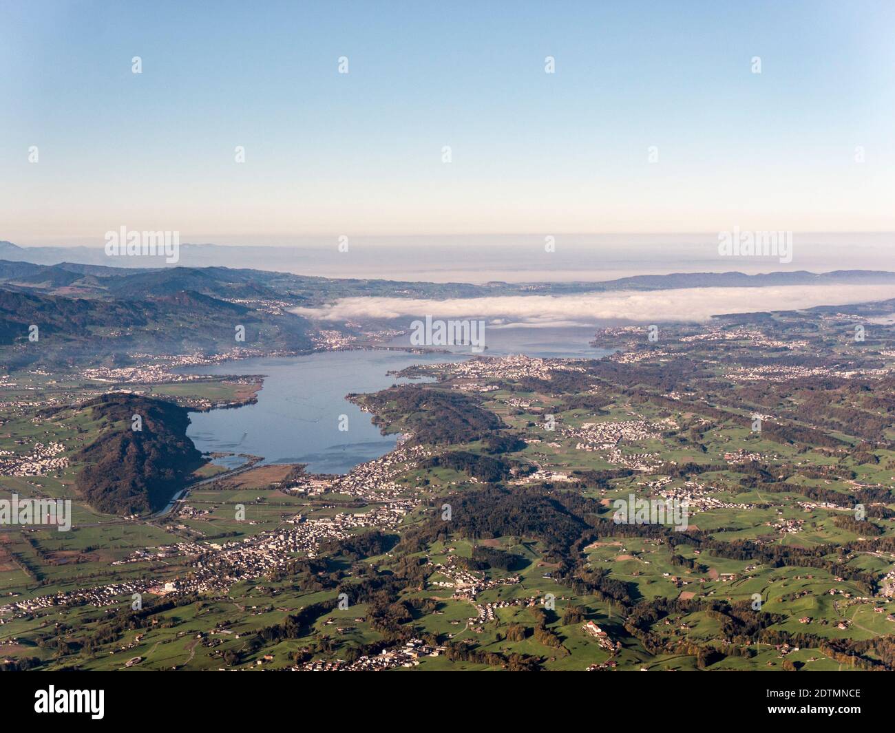 Aerial view of Lake Zurich in the morning in autumn Stock Photo