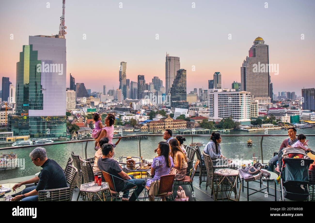 Thailand, Bangkok City, Bangrak District skyline from <Icon Siam Center, Icon Siam Center Terrace Stock Photo