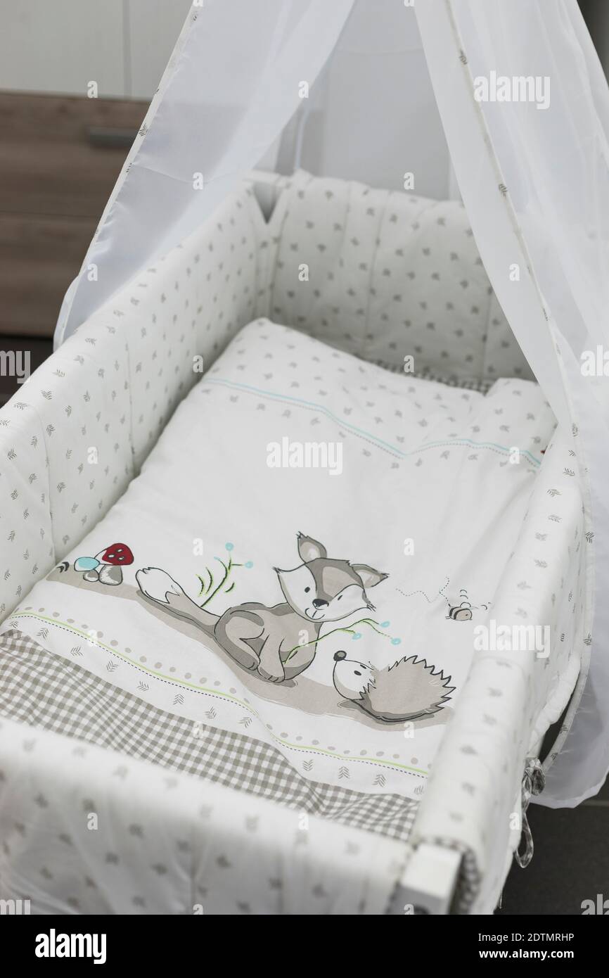 Baby items, cot Stock Photo
