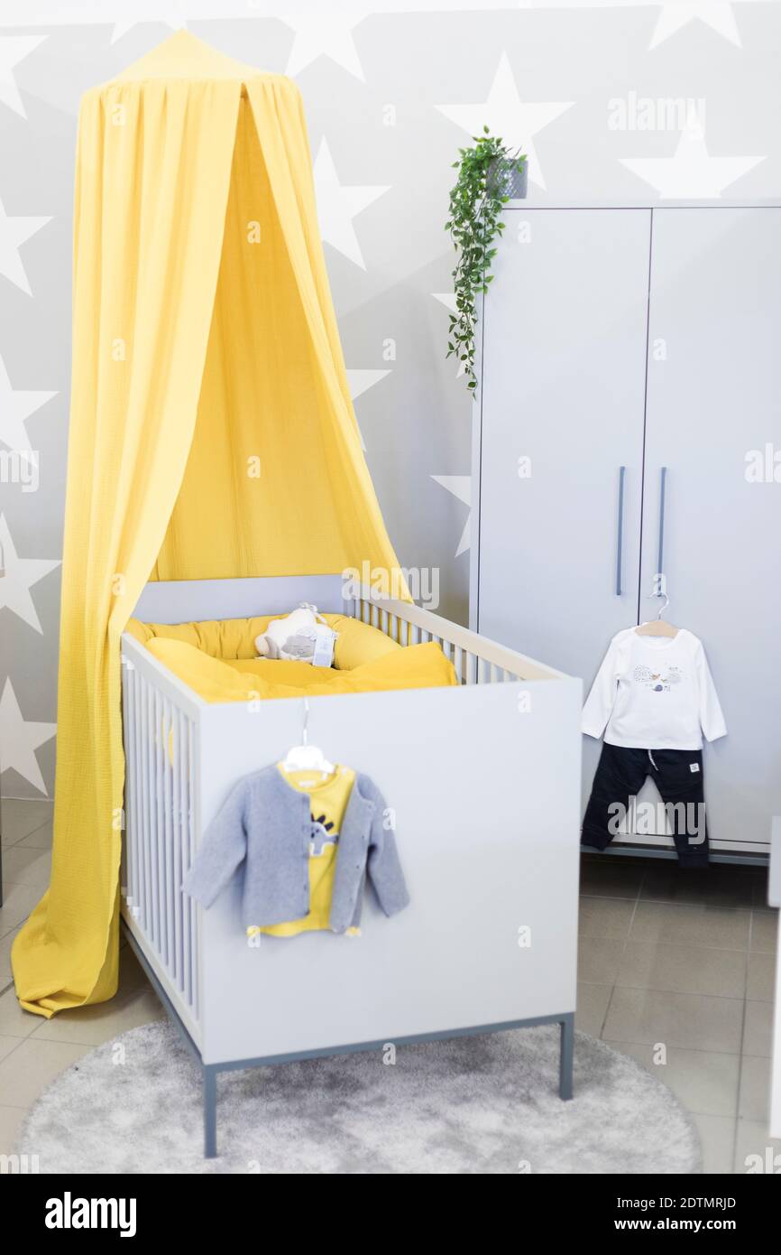 Baby items, cot Stock Photo