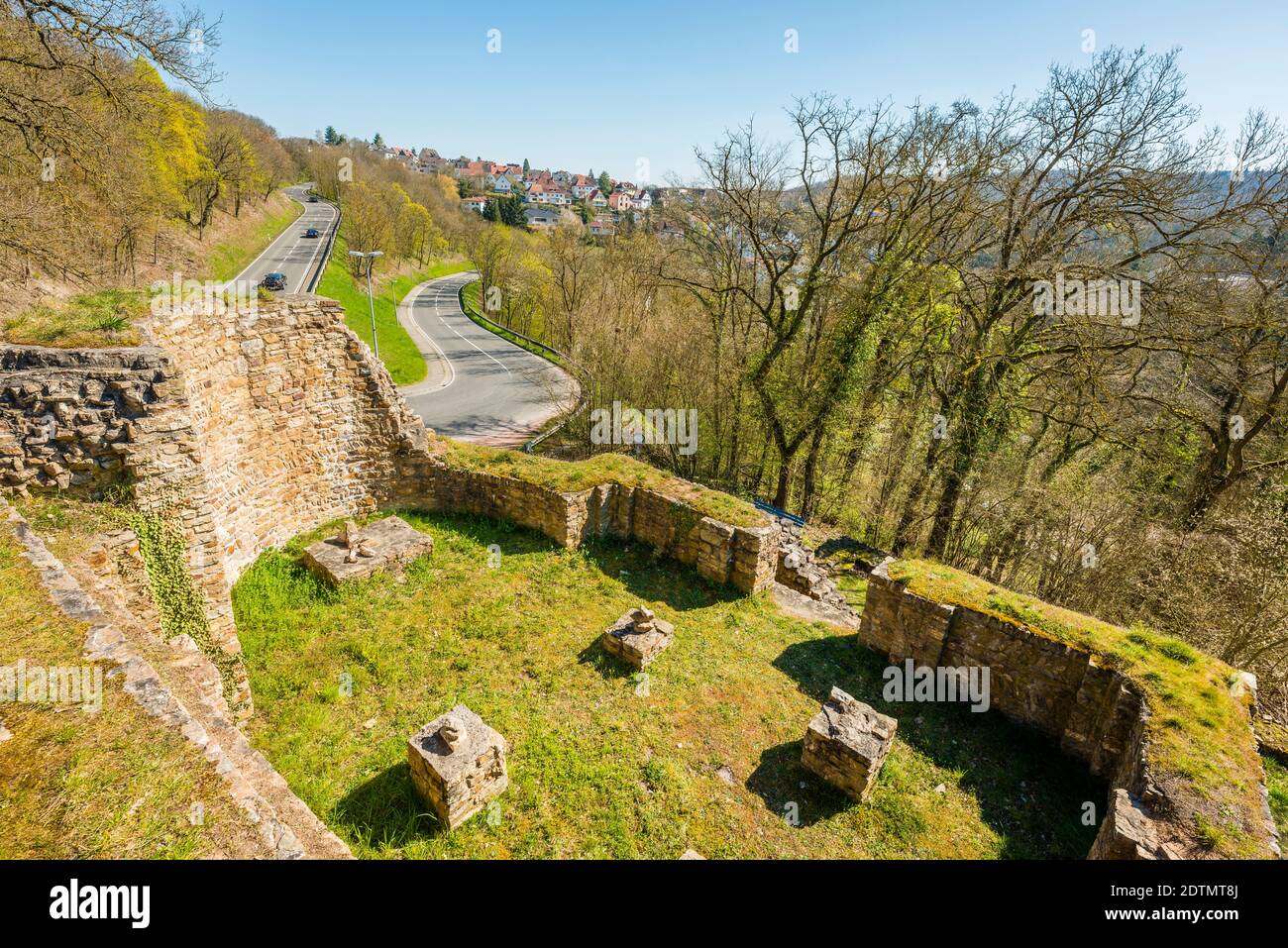 Pfarrköpfchen Castle near Stromberg in the Hunsrück, a hilltop castle with a chapel in which there was a mosaic floor with rosette mosaic, founded by Count Palatine Ruprecht, from the Salier period, Soonwald, Stock Photo