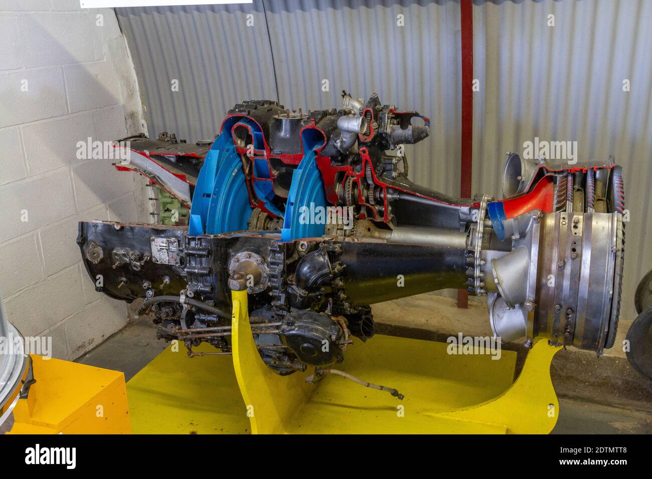 A Rolls Royce RB.53 DART 102 (RDa7 520) turboprop engine, Engine Building, Newark Air Museum, near Newark-on-Trent, Nottinghamshire, UK. Stock Photo