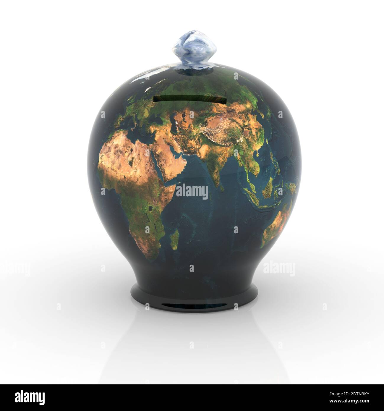 money bank with earth map, 3d illustration Stock Photo