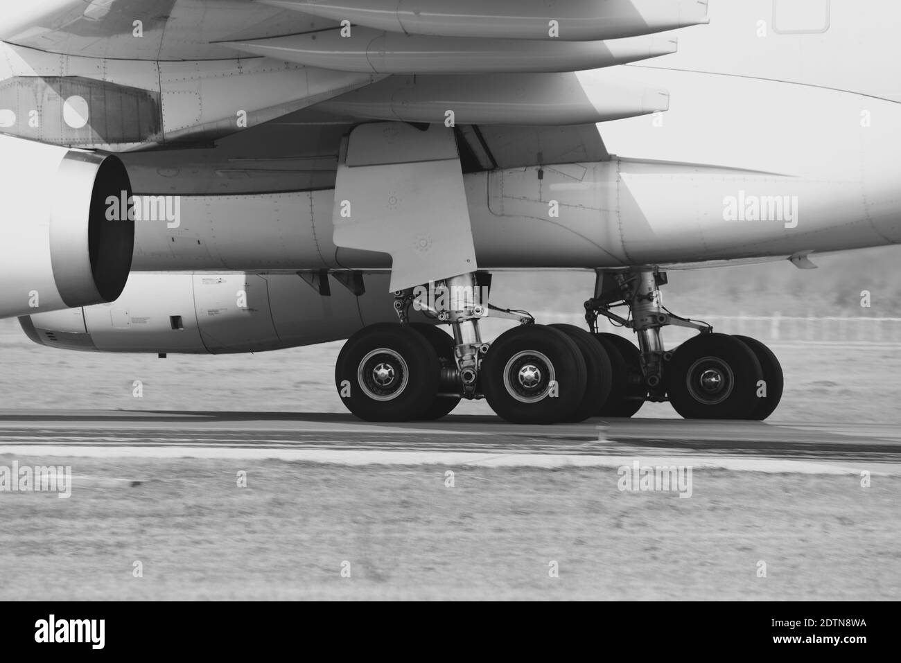 View Of Airplane Wheels At Airport Runway Stock Photo Alamy