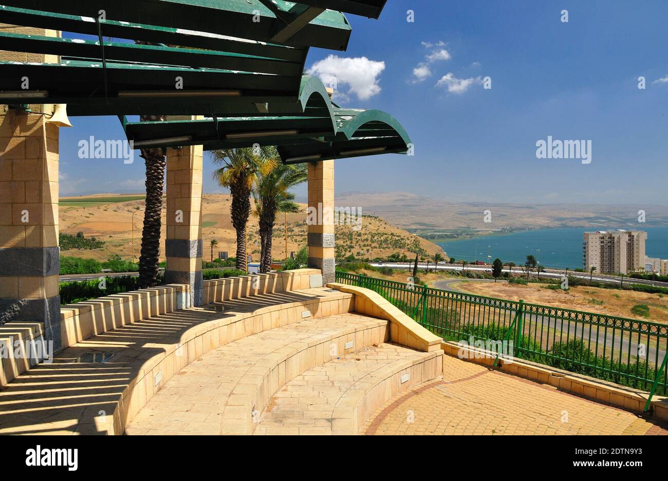 Observation point in Tiberius city with view on Kinneret lake. Northern Israel. Stock Photo