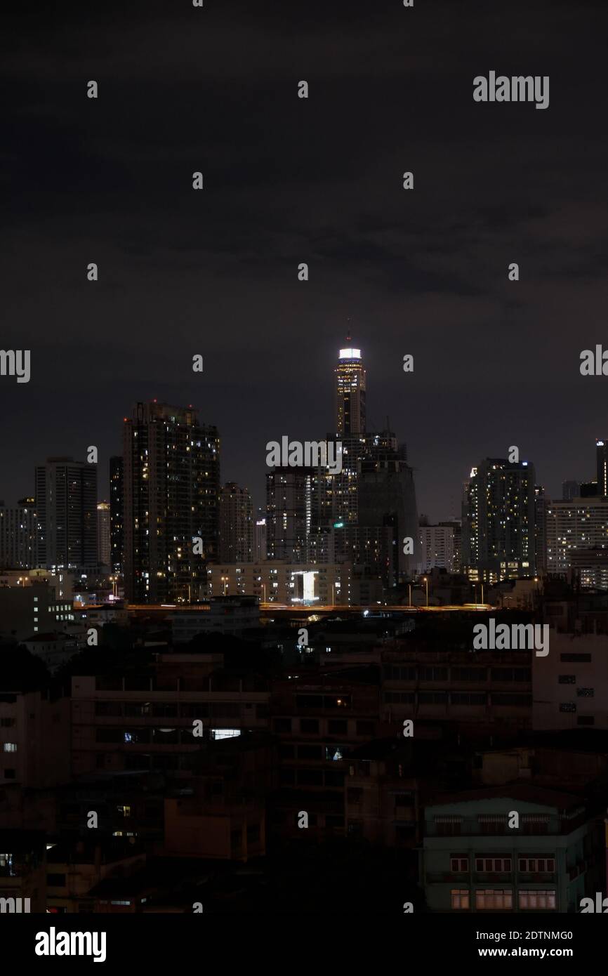 Panoramic view Bangkok City at night time, in the capital of Thailand ...