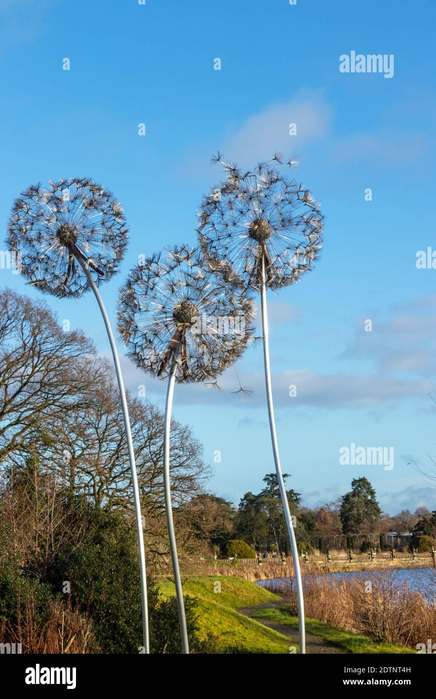 wire sculpture of dandelion clock by Robin Wright at Trentham Gardens