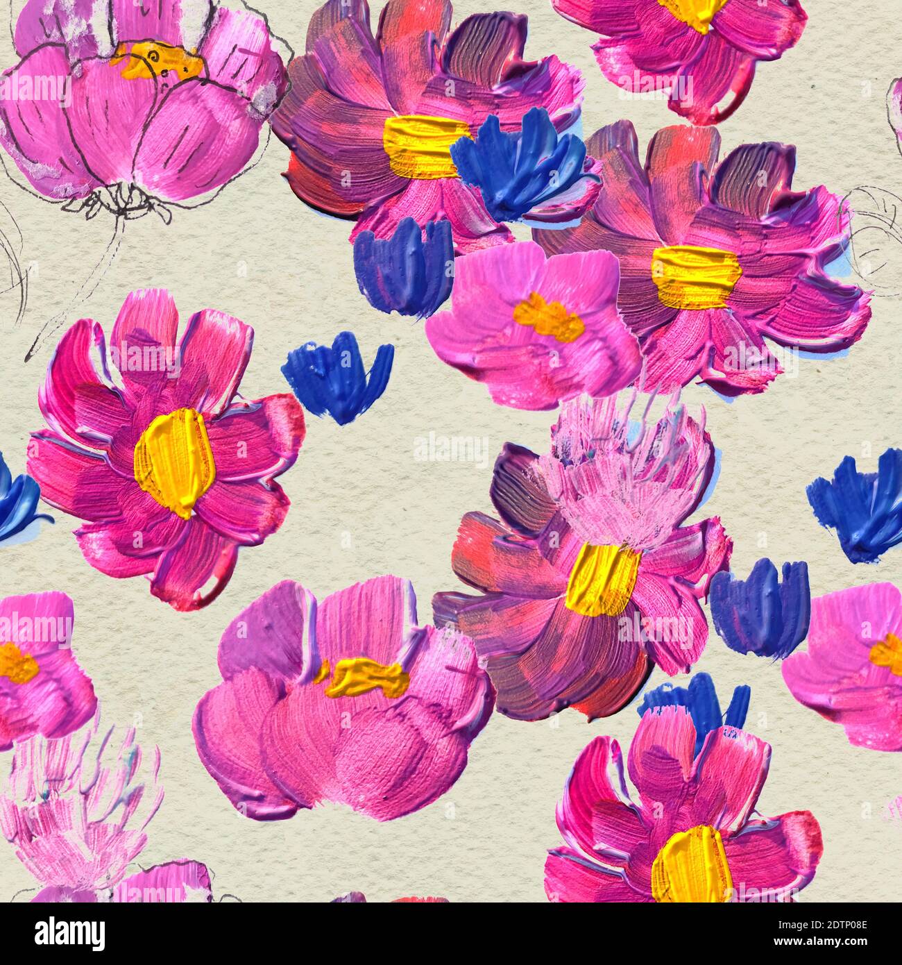 Seamless pattern with flowers. Watercolor or acrylic painting. Hand ...