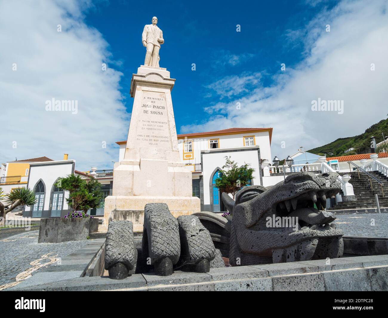 Monument commemorating Joao Inacio de Sousa at square Joao Pereira.  Velas, the main town on the island. Sao Jorge Island, an island in the Azores (Il Stock Photo