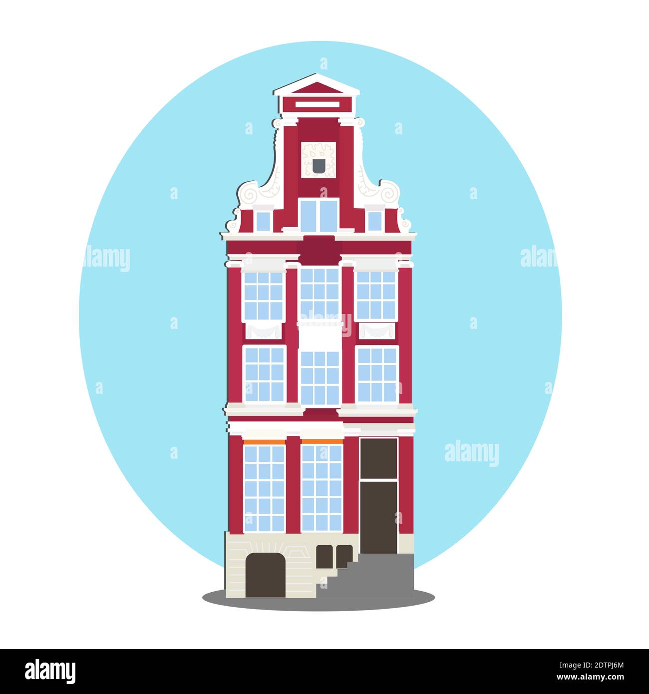 Amsterdam old house in the Dutch style. Red colorful historic facade. Traditional architecture of Netherlands. Vector illustration flat cartoon style Stock Vector