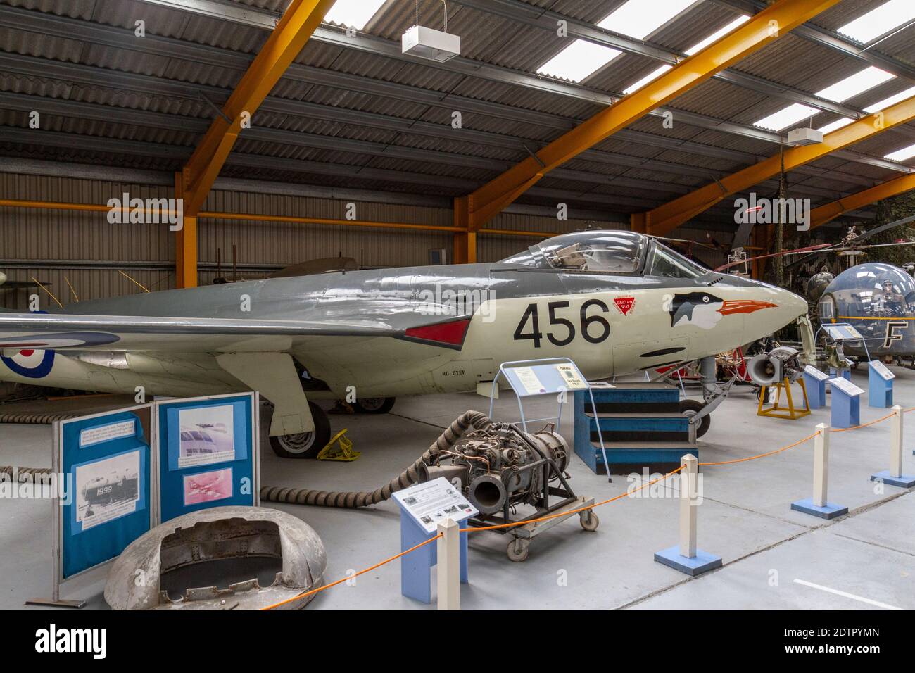 An Armstrong-Whitworth Sea Hawk FB.3 (WM913) strike fighter, a British single-seat jet fighter, Newark Air Museum, Newark-on-Trent, Notts, UK. Stock Photo