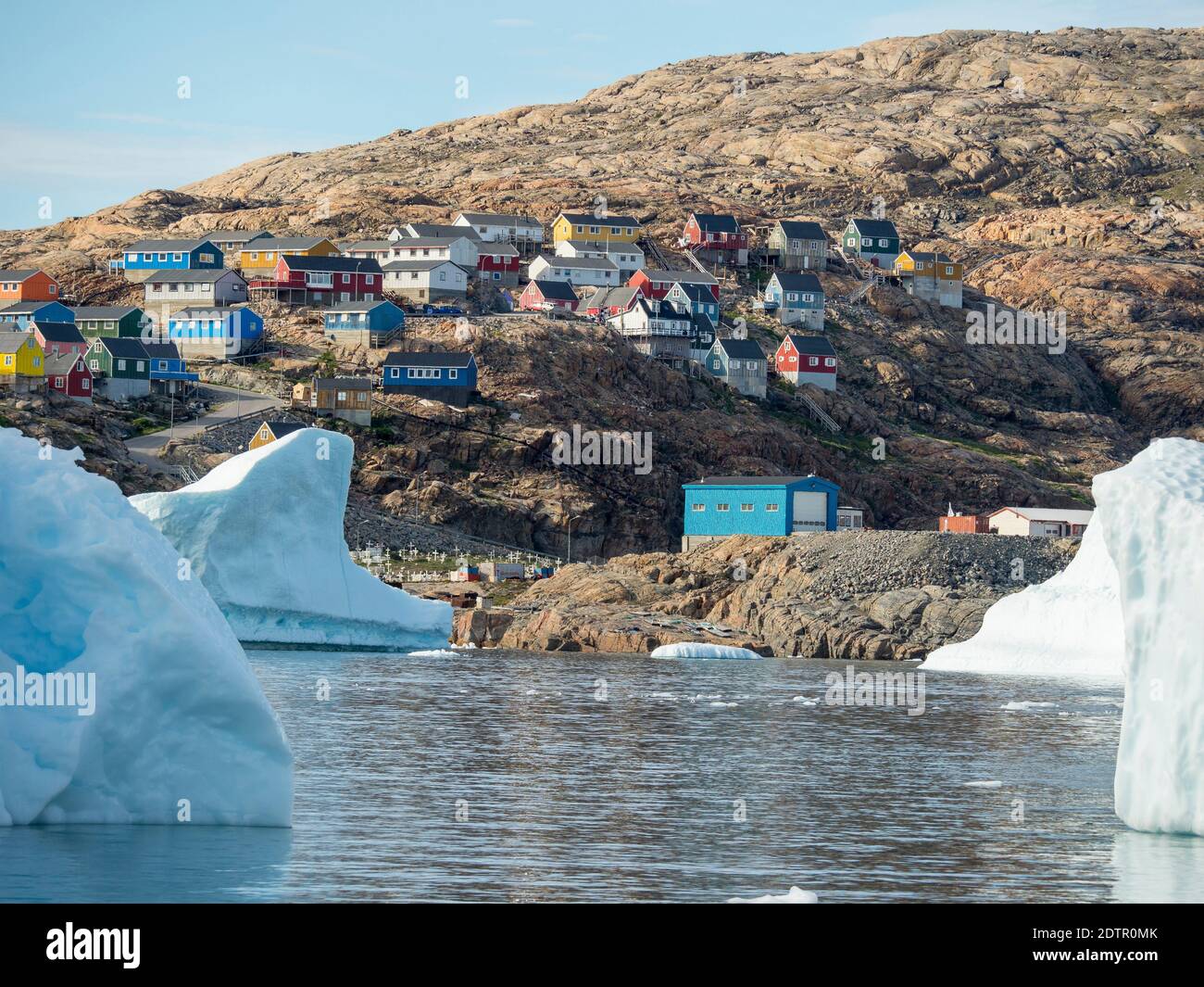 The town Uummannaq in the north of West Greenland, located on an island  in the Uummannaq Fjord System. America, North America, Greenland Stock Photo