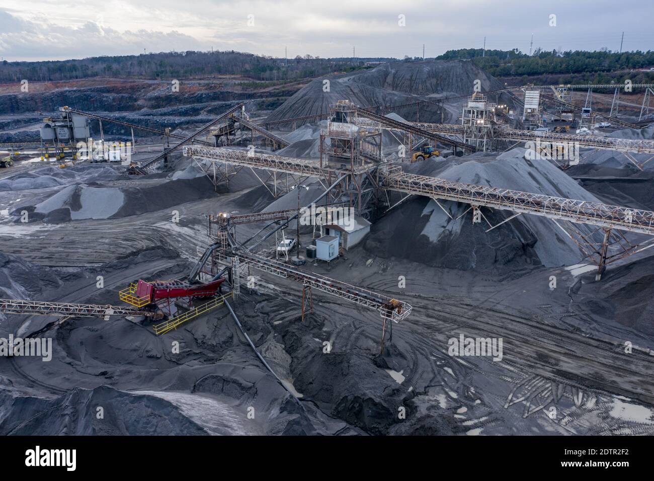 Aerial View of a Large Quarry and Rock Crushing Operation Stock Photo