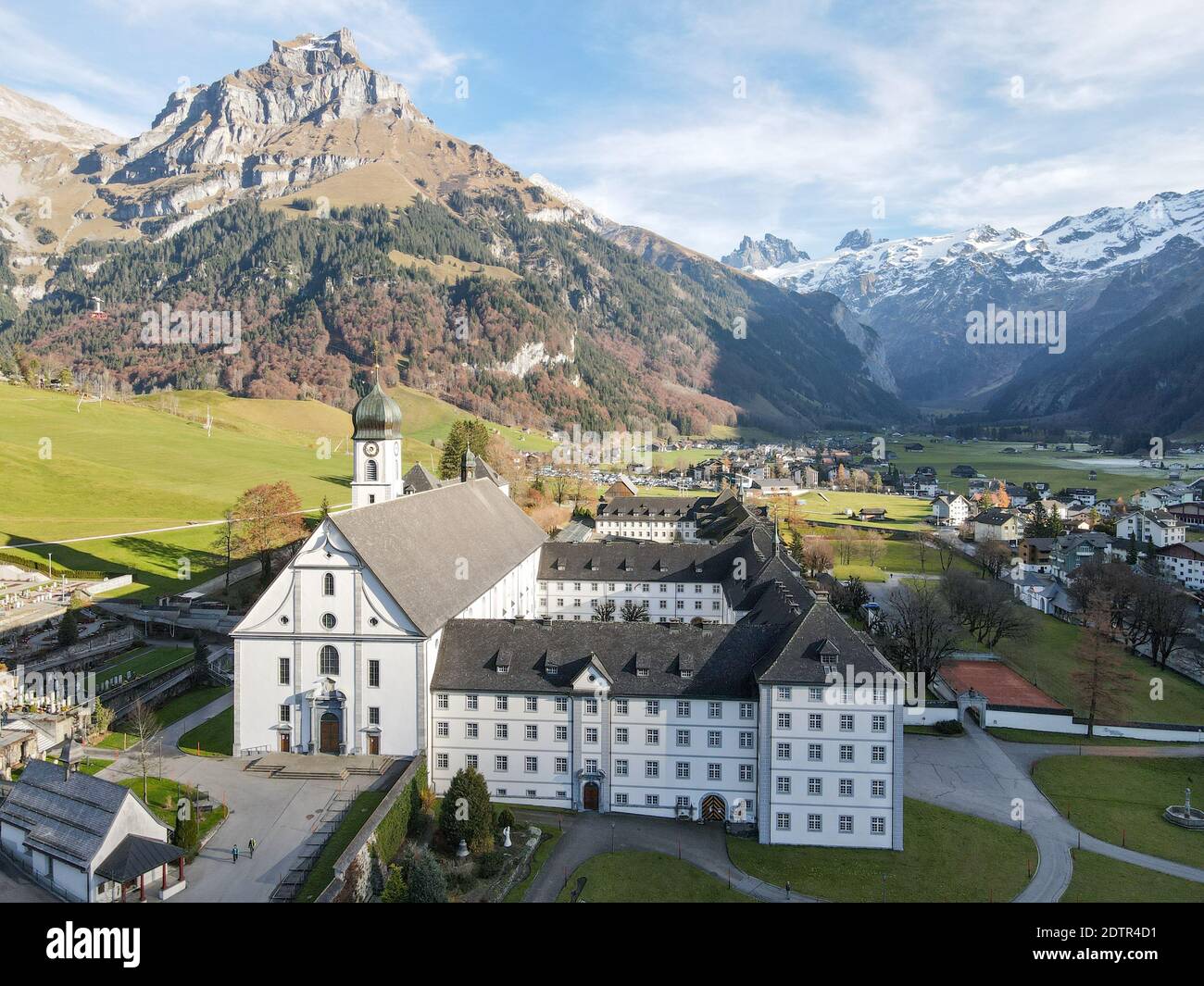 Aerial view at the convent of Engelberg on the Swiss Alps Stock Photo ...