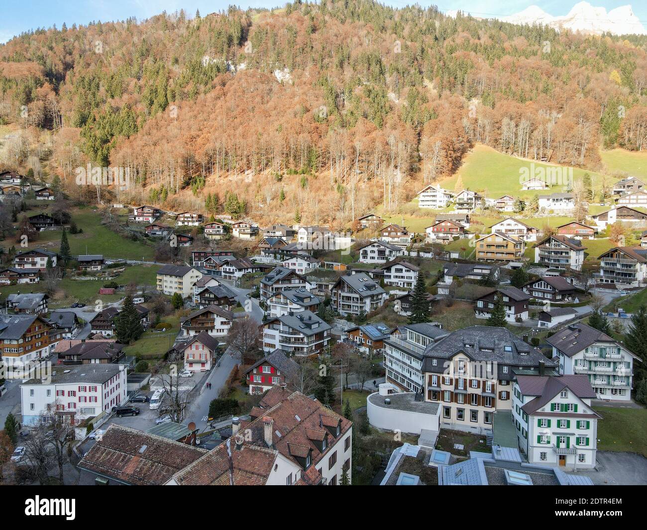 Aerial view at the village of Engelberg on the Swiss Alps Stock Photo ...