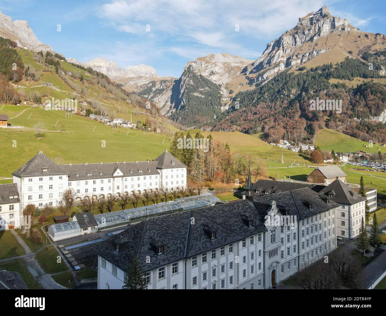 Aerial view at the convent of Engelberg on the Swiss Alps Stock Photo ...
