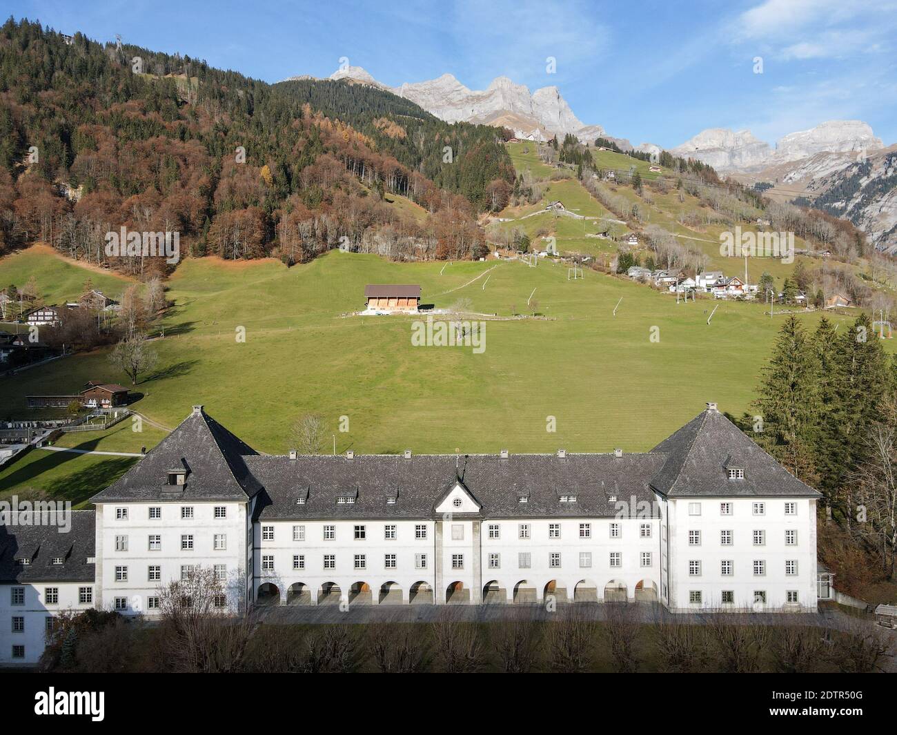 Aerial view at the convent of Engelberg on the Swiss Alps Stock Photo ...